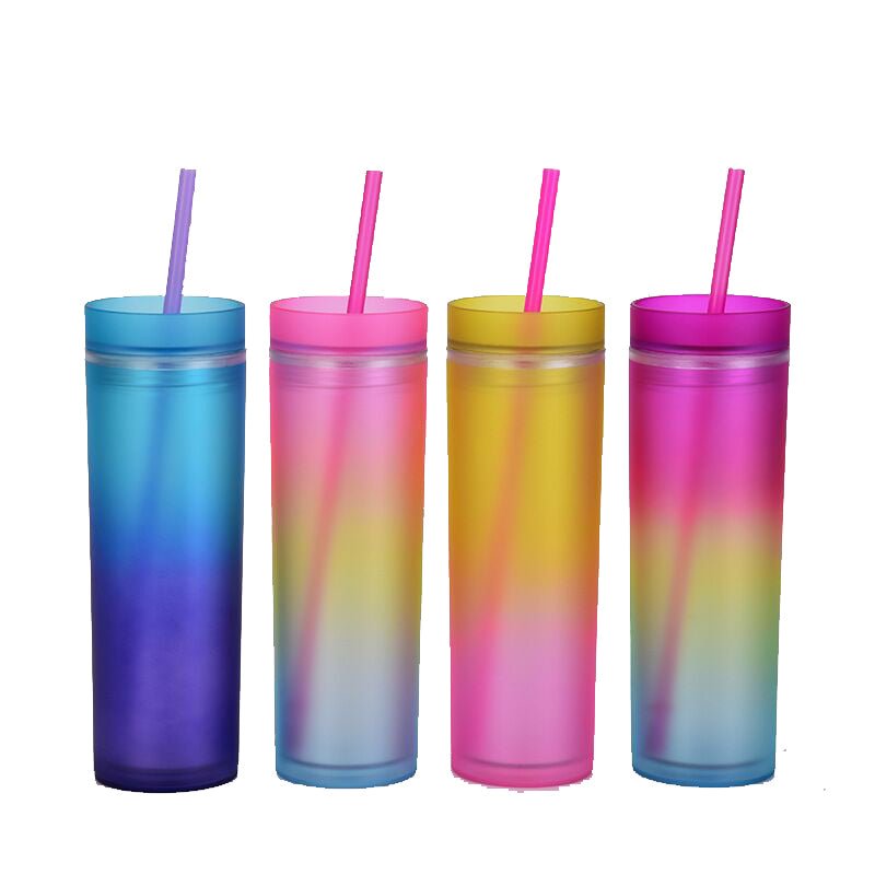 16oz Changing Color Plastic Bottle With Straw - Yorkn Inc✅
