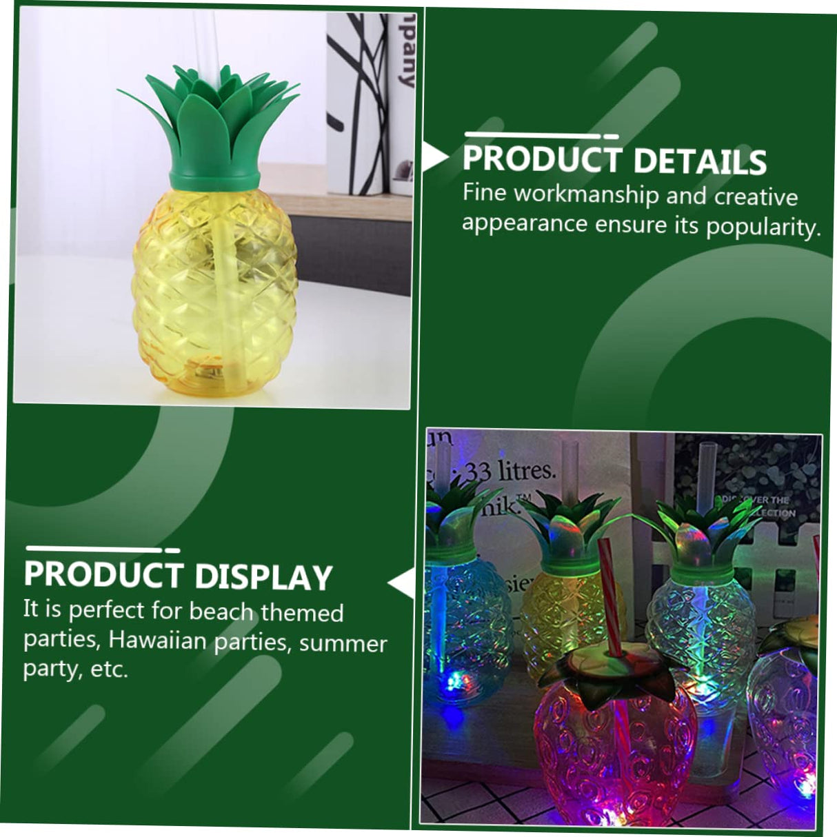 500ml Pineapple Plastic Led Drinking Cup - Yorkn Inc✅