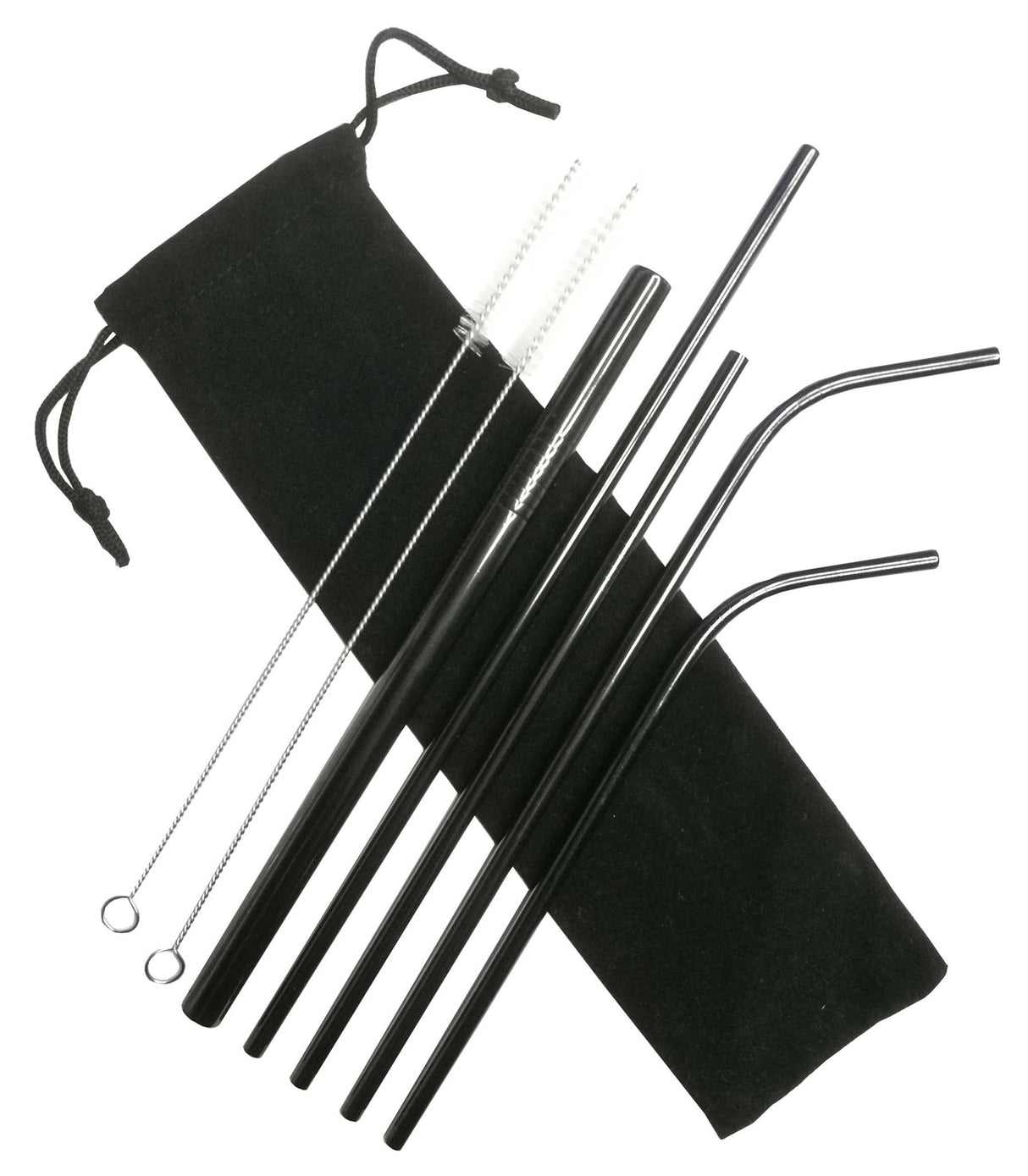 Black Metal Straws Set With Velvet Bag - Yorkn Inc✅