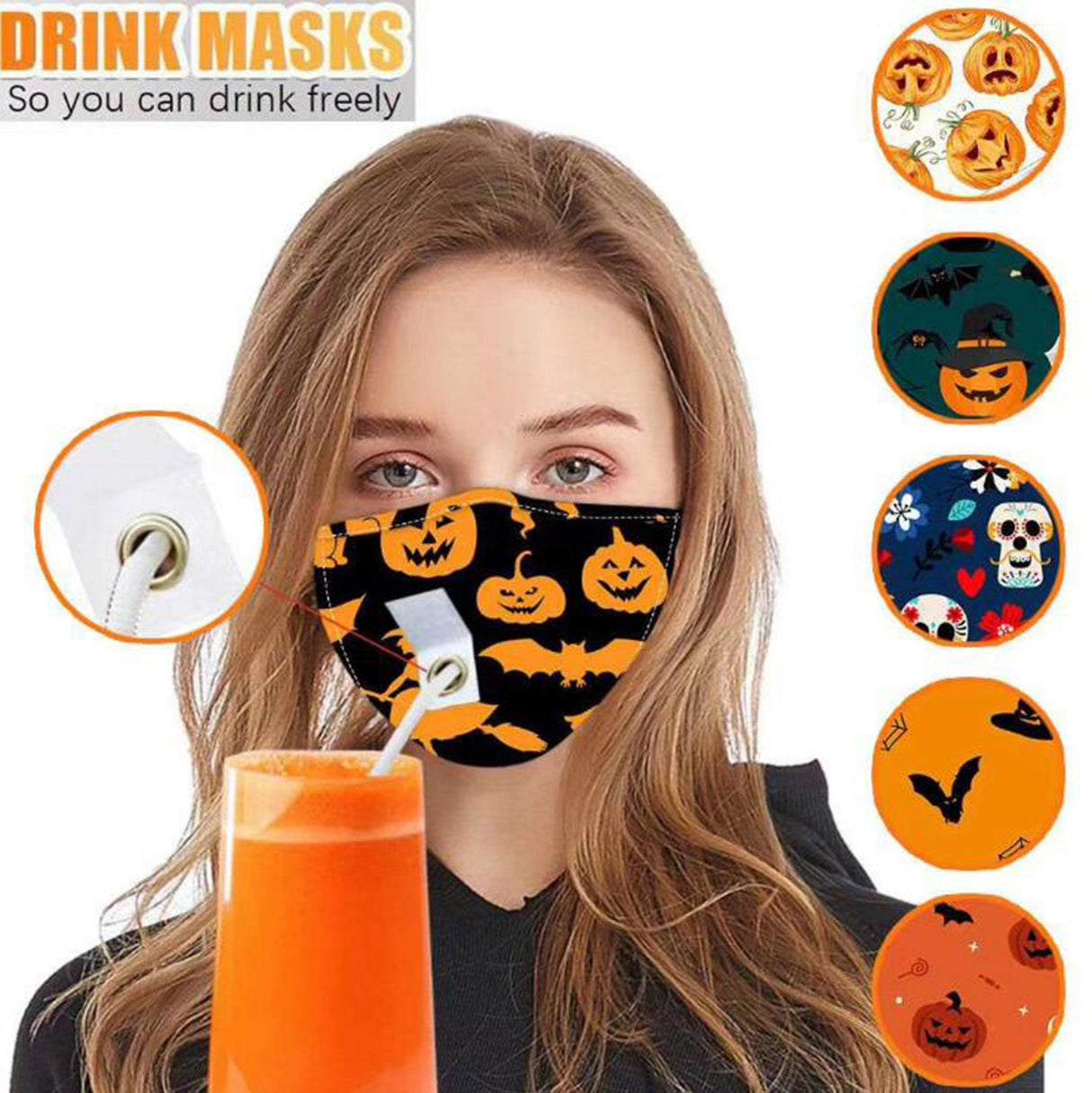Decorative Face Mask With Straw Hole - Yorkn Inc✅