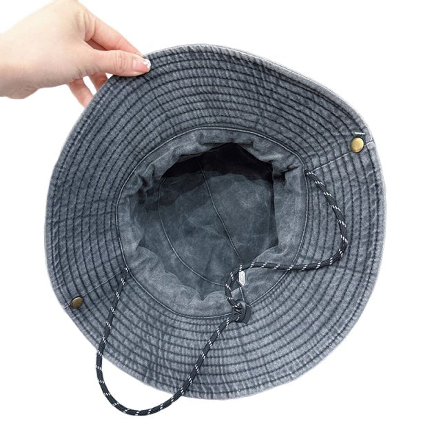 Denim Wide Brim Bucket Hat With Strap - Yorkn Inc✅