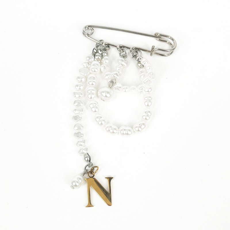 Letter N Pearl Safety Pin Brooch - Yorkn Inc✅