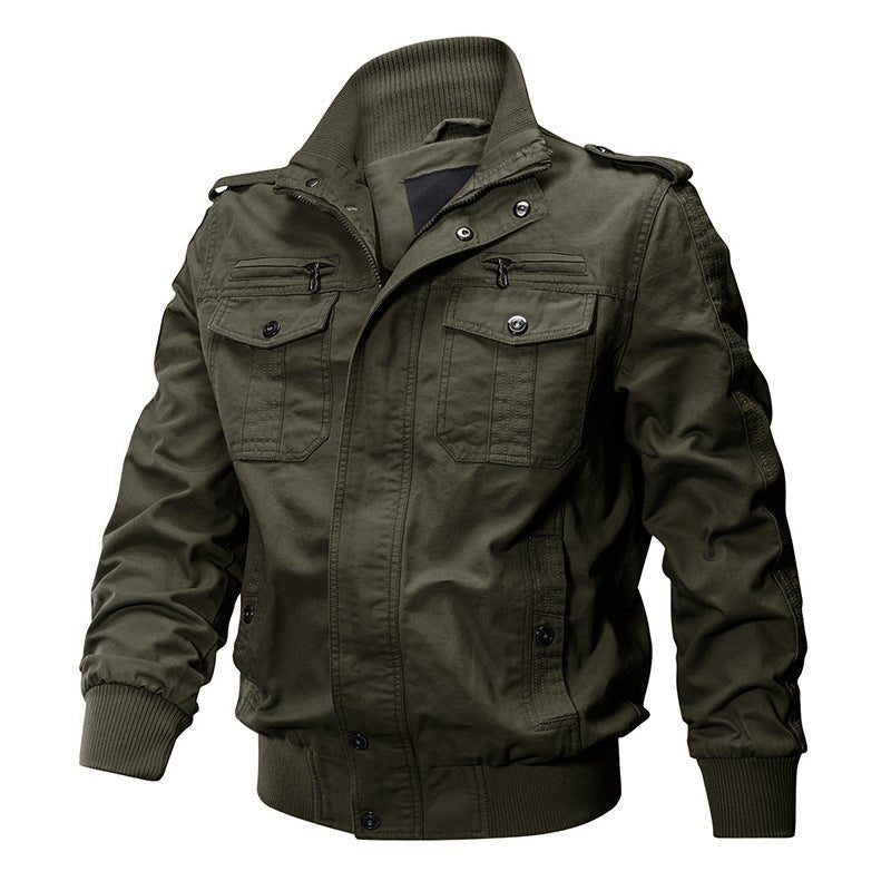 Multi Pockets Zip Front Stand Collar Military Jacket - Yorkn Inc✅