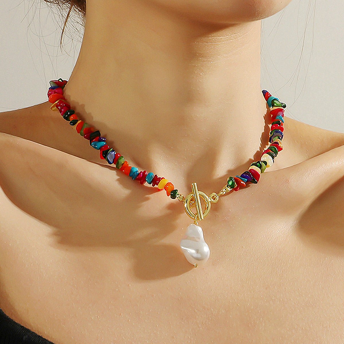 Natural Stone And Pearl Necklace - Yorkn Inc✅