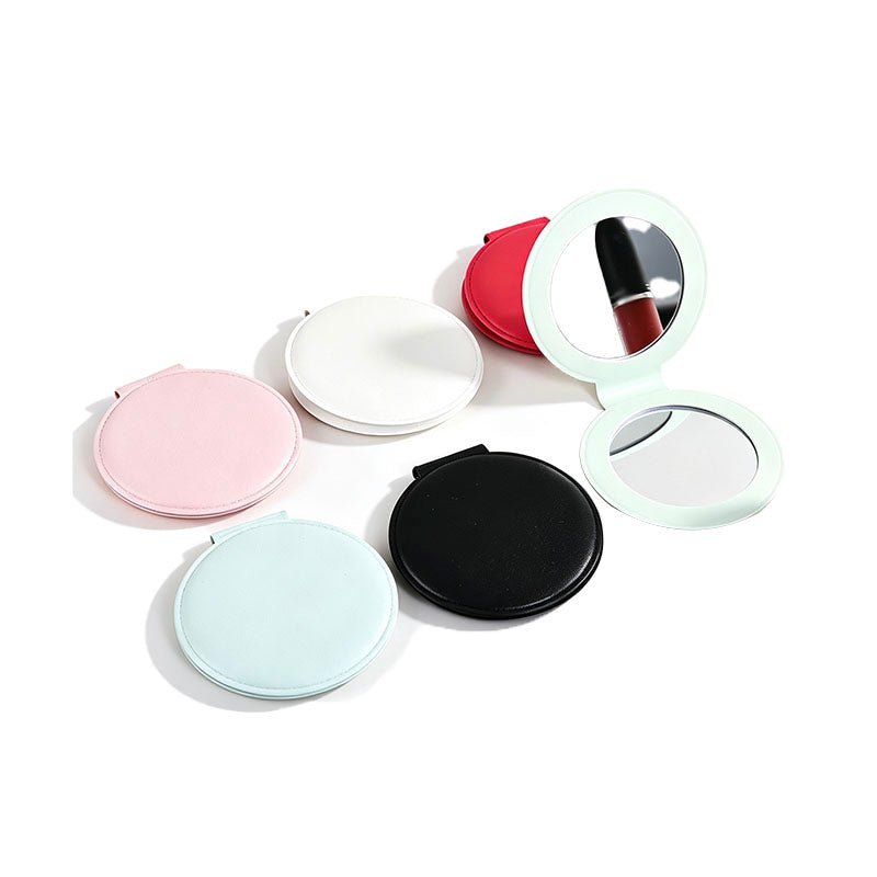 Portable Round Pu Makeup Mirror - Yorkn Inc✅