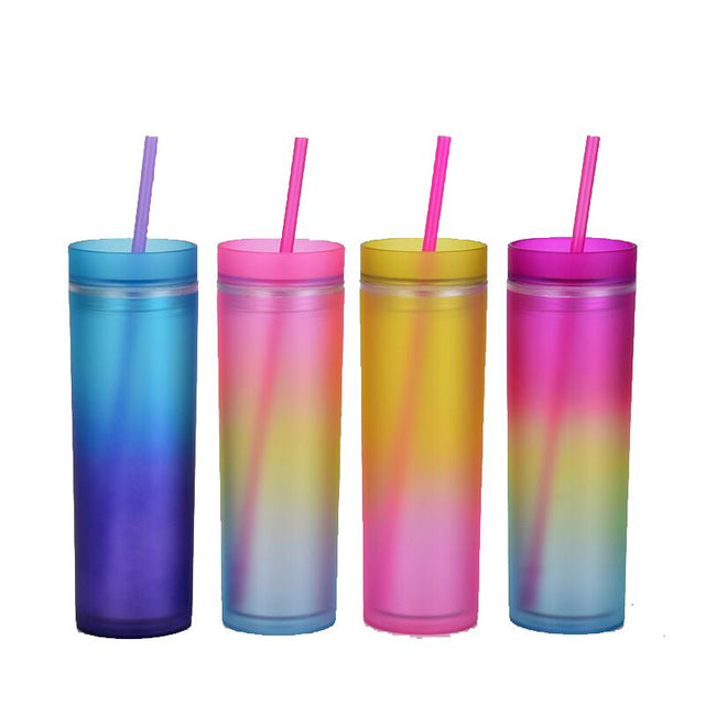16oz Changing Color Plastic Bottle With Straw - Yorkn Inc✅