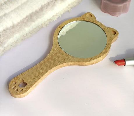 19cm Wooden Makeup Handheld Mirror - Yorkn Inc✅