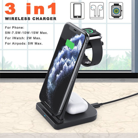 3 - in - 1 Wireless Charge 15w+wall Charger - Yorkn Inc✅