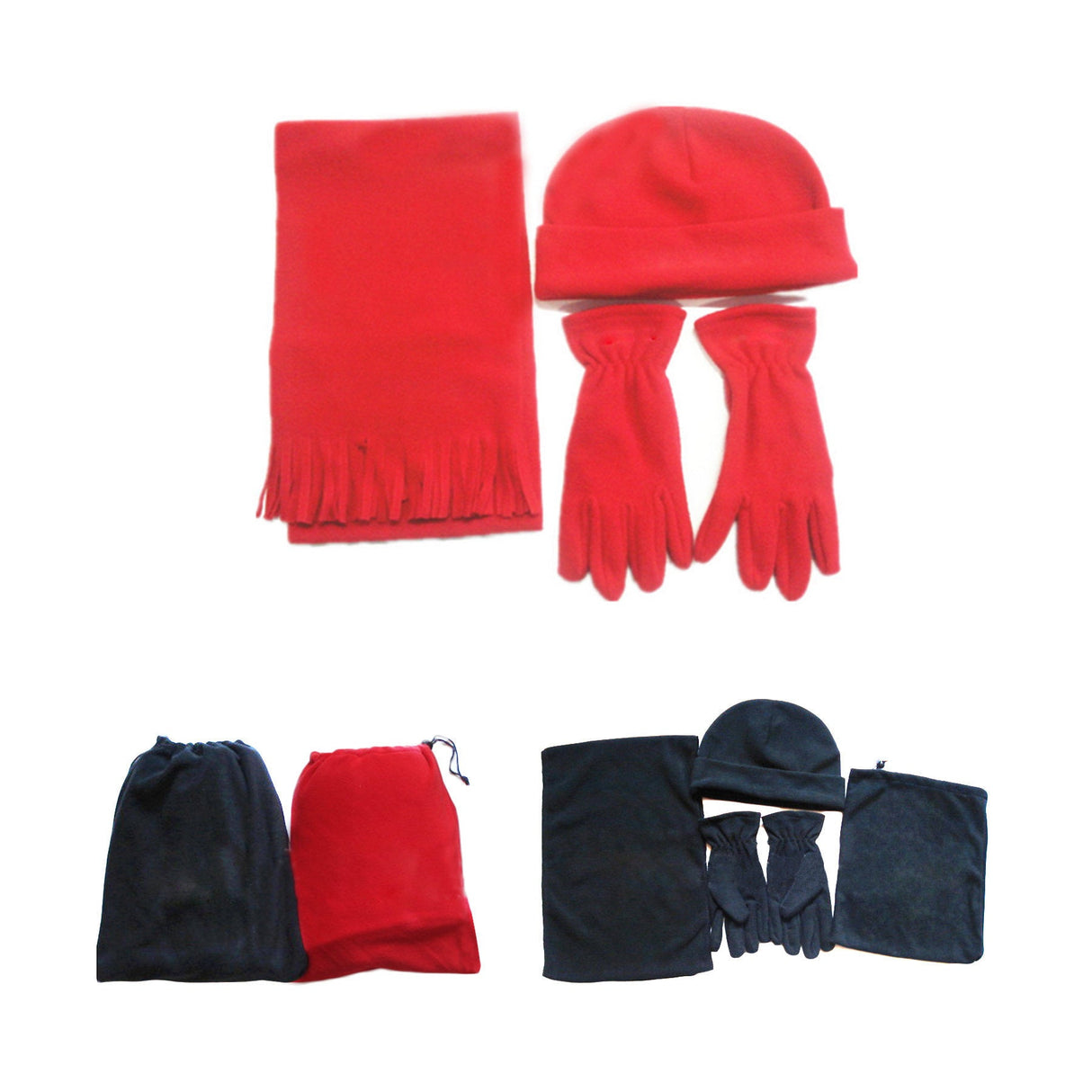 4 Pieces Polar Fleece Gloves,hat,scarf And Drawstring Bag Set - Yorkn Inc✅