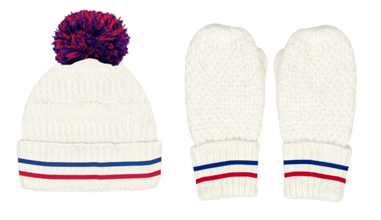 Waffle Knit Winter Beanie And Mittens Set