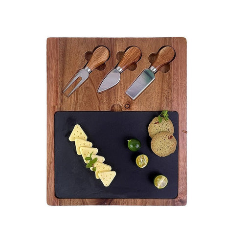Acacia Wood Slate Rectangle Cheese Set - Yorkn Inc✅