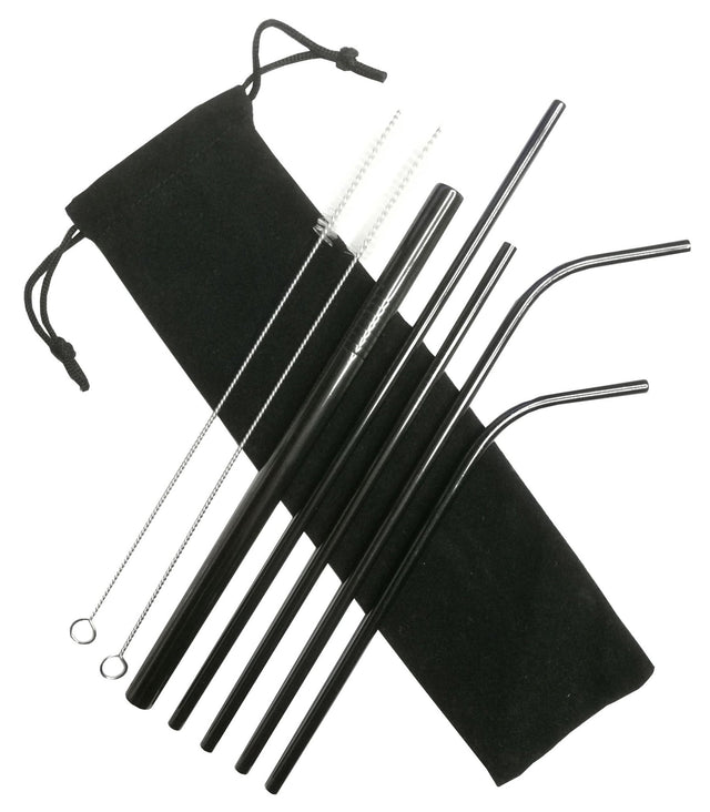 Black Metal Straws Set With Velvet Bag - Yorkn Inc✅