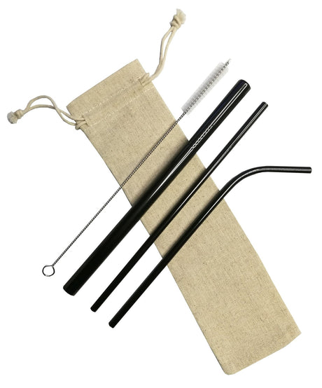 Black Stainless Steel Straws With Pouch - Yorkn Inc✅