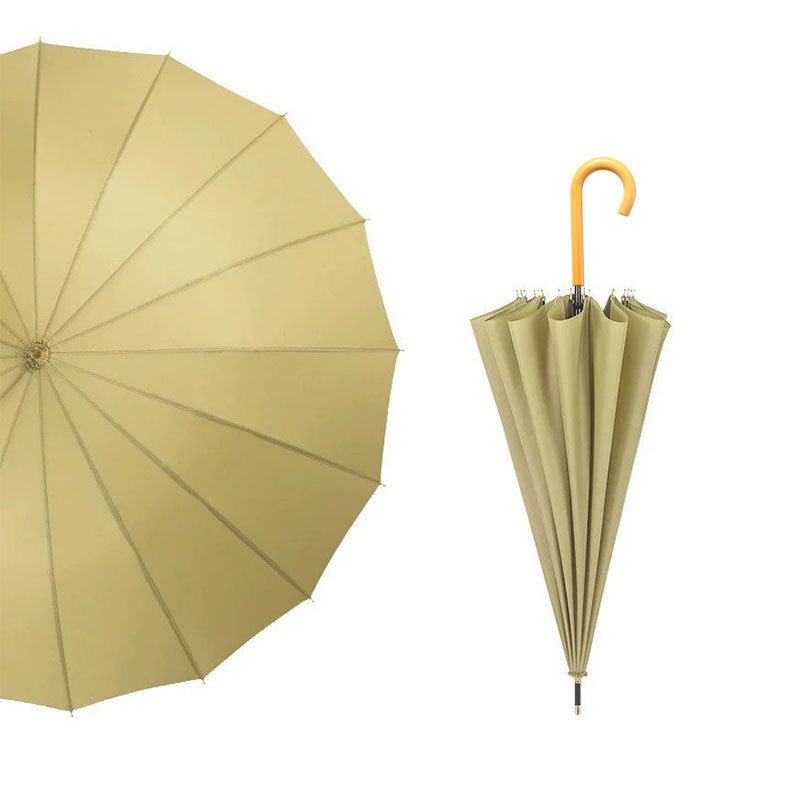 Classic Windproof Straight Umbrella 16 Ribs Wood Crook Handle - Yorkn Inc✅