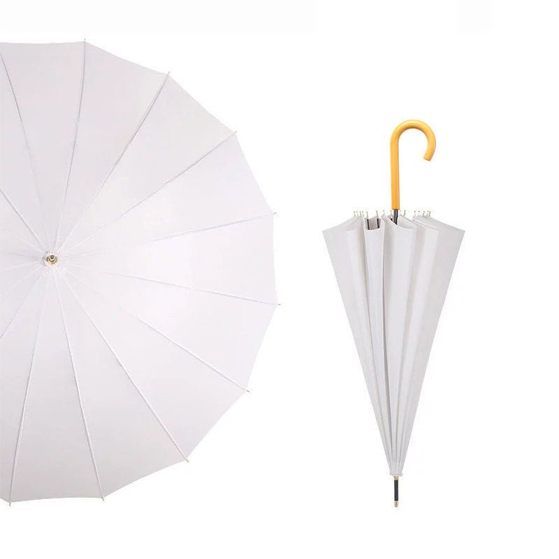 Classic Windproof Straight Umbrella 16 Ribs Wood Crook Handle - Yorkn Inc✅