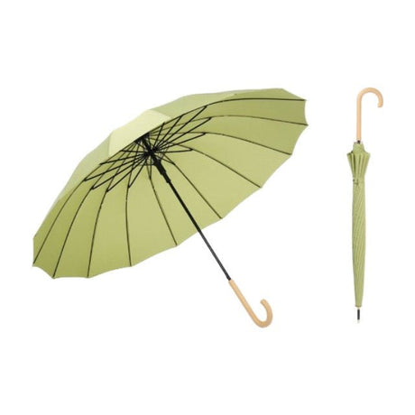 Classic Windproof Straight Umbrella 16 Ribs Wood Crook Handle - Yorkn Inc✅