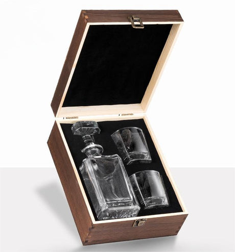 Decanter With 2 Glasses - Wood Box - Yorkn Inc✅