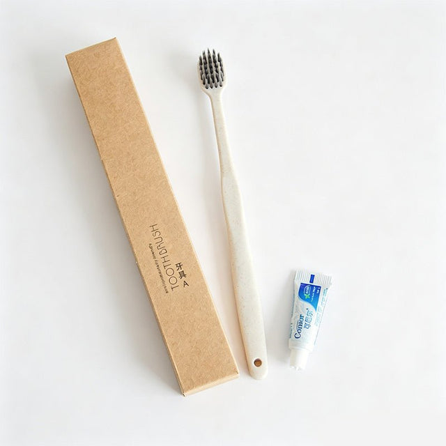 Disposable Wheat Straw Toothbrush & Mini Toothpaste Set - Yorkn Inc✅