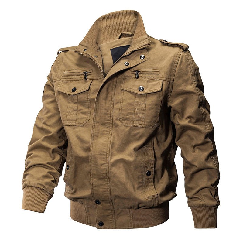 Multi Pockets Zip Front Stand Collar Military Jacket - Yorkn Inc✅