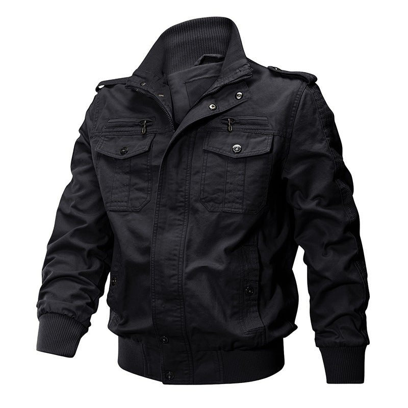 Multi Pockets Zip Front Stand Collar Military Jacket - Yorkn Inc✅
