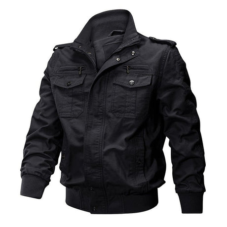 Multi Pockets Zip Front Stand Collar Military Jacket - Yorkn Inc✅