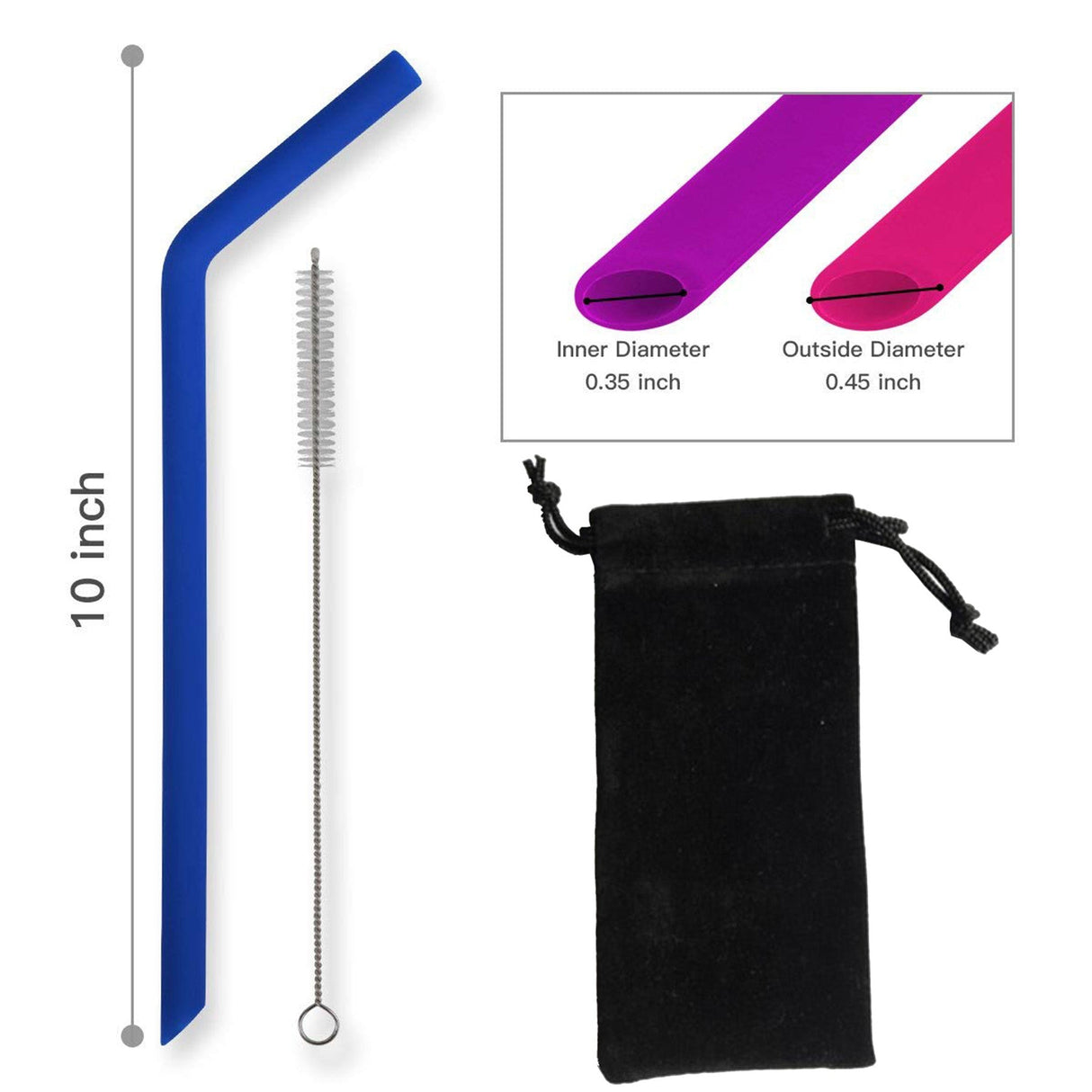 Reusable Silicone Bent Drinking Straws With 1 Cleaning Brush - Yorkn Inc✅
