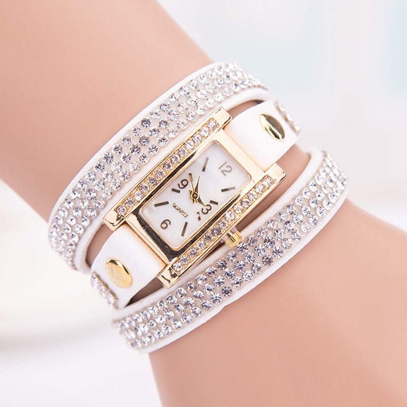 Rhinestone Weave Wrap Leather Bracelet Watch Wrist Watch - Yorkn Inc✅