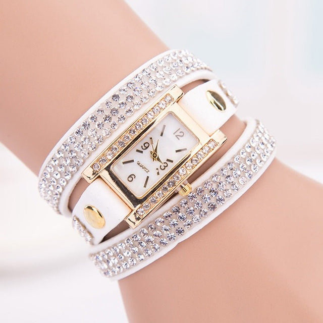 Rhinestone Weave Wrap Leather Bracelet Watch Wrist Watch - Yorkn Inc✅