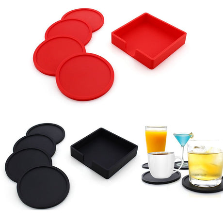 Set Of 4 Silicone Coasters With Holder - Yorkn Inc✅