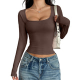 Square Neck Long Sleeve T-shirt For Women - Yorkn Inc✅