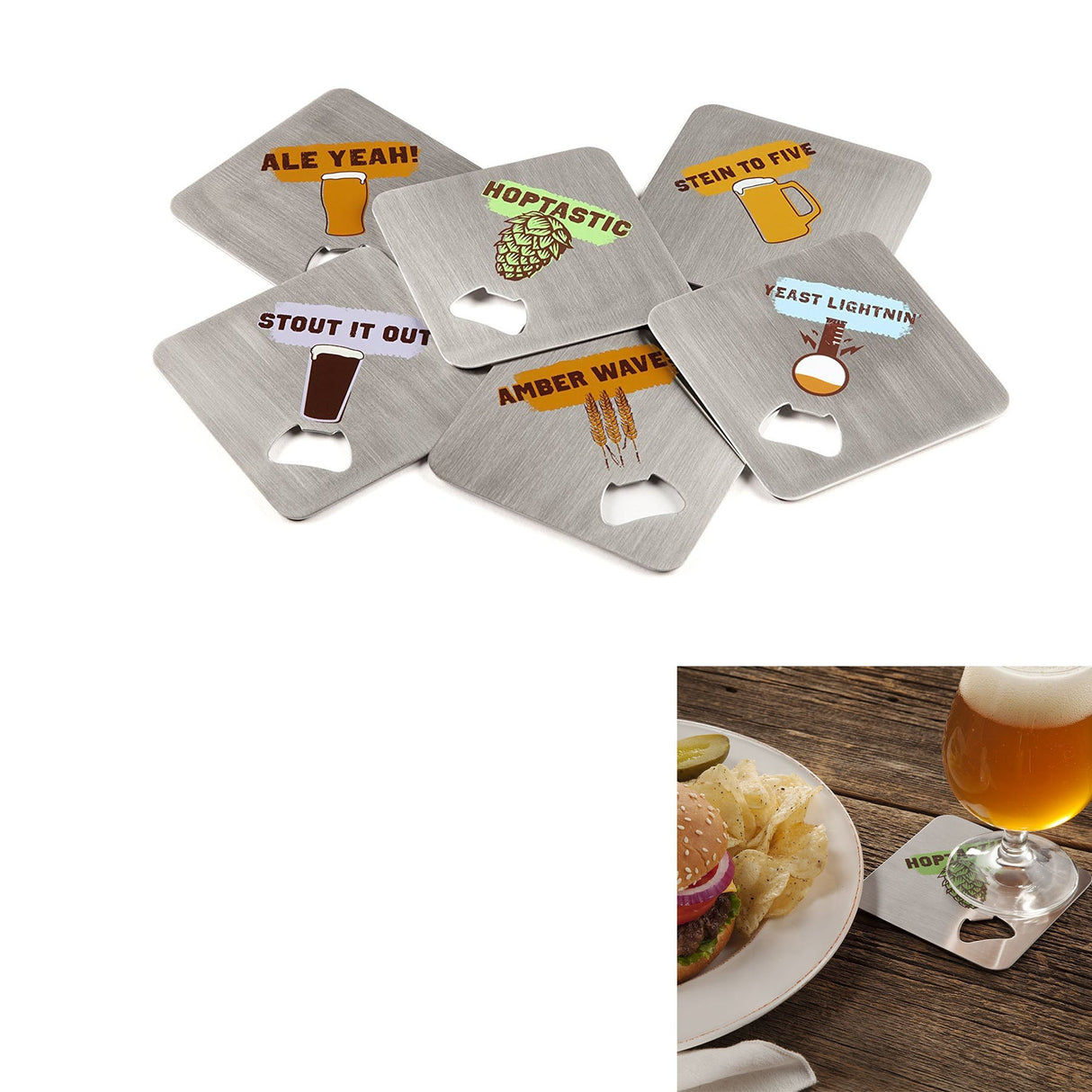 Stainless Steel Bottle Opener Coasters - Yorkn Inc✅