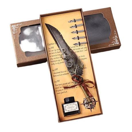 Vintage Quill Pen Set With Empty Ink Bottle - Yorkn Inc✅