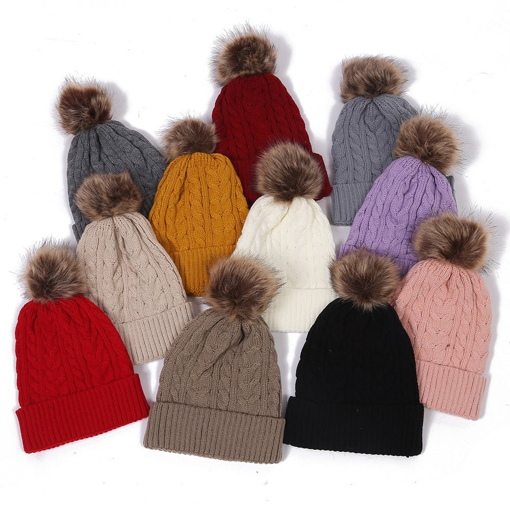 Winter Beanies Knit Faux Fur Pompoms - Yorkn Inc✅