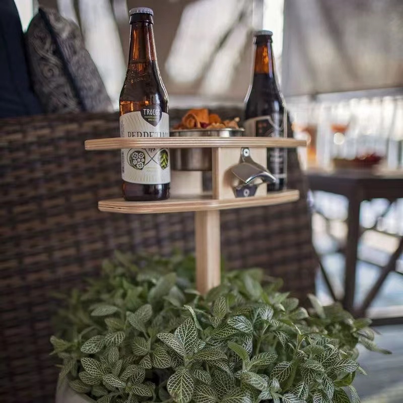 Wooden Table With Wine Glass Holder
