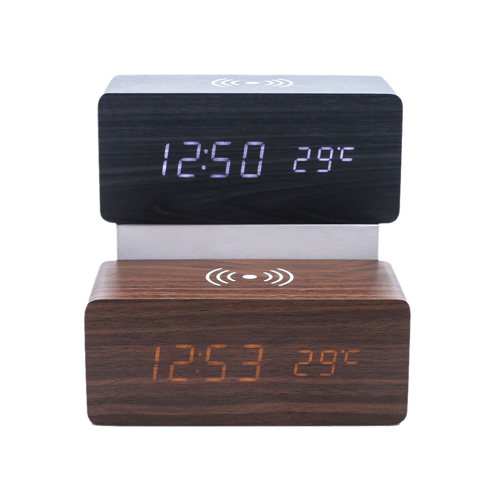 Led Wood Wireless Charging Clock