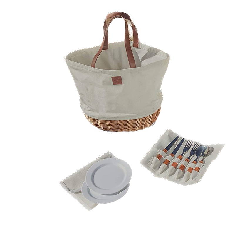 Picnic Canvas Basket With Flatwares