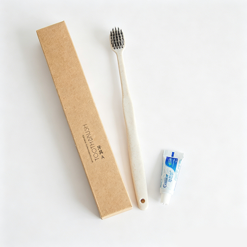 Disposable Wheat Straw Toothbrush & Mini Toothpaste Set