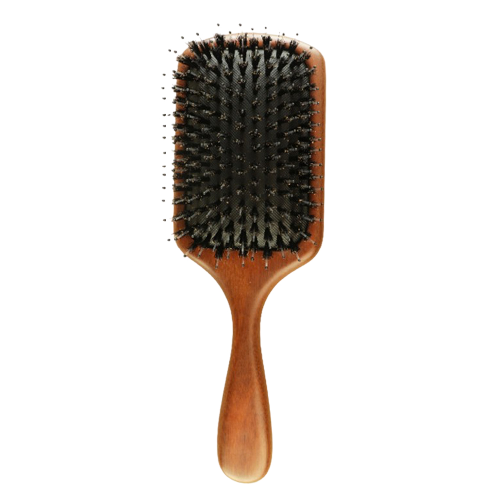 Cushion Hair Brush With Boar Bristles And Wooden Handle