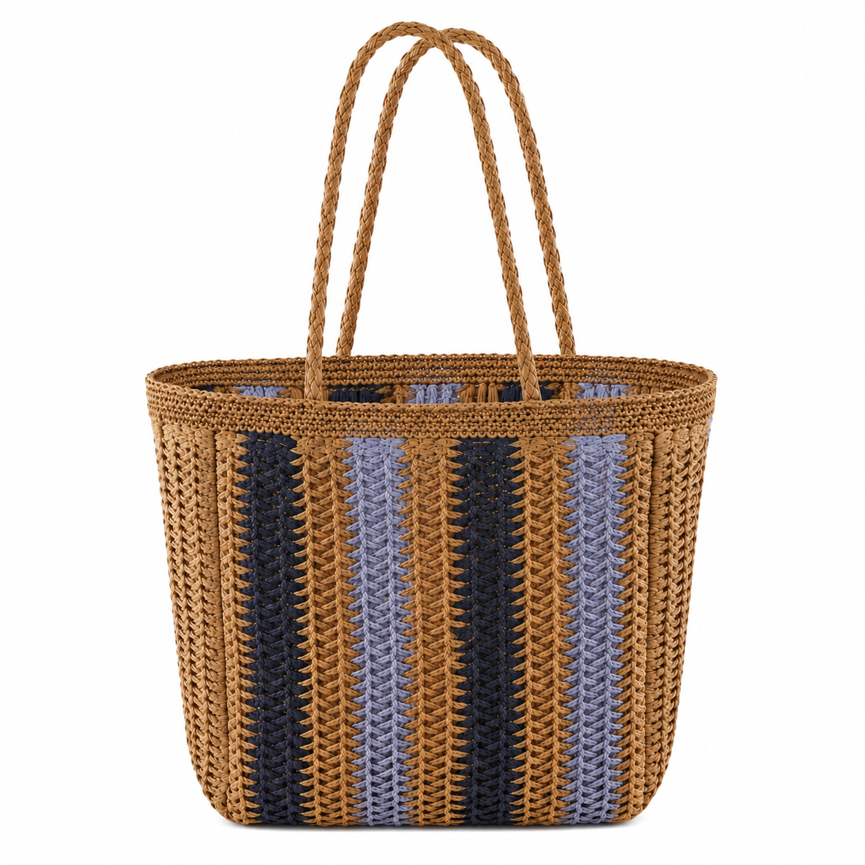 Striped Straw Tote Bag With Rummy Game Set