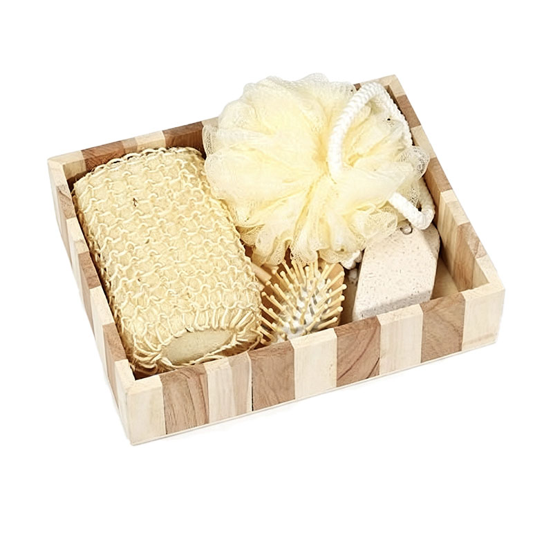 Square Wood Tray Basic Shower Accessory Set
