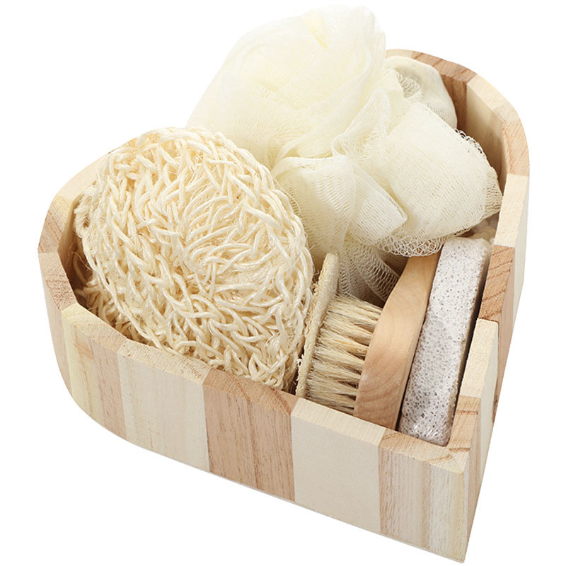 Wood Tray Natural Loofah Bath Set