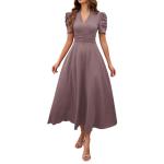 V Neck Puff Sleeve Ruched Waist Midi Dress view 6