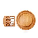 Bamboo Round Cheese Board W/4 Knives Set view 2