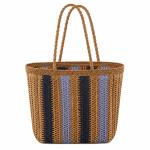 Striped Straw Tote Bag With Rummy Game Set view 1