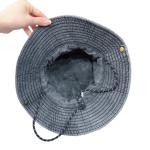 Denim Wide Brim Bucket Hat With Strap view 4