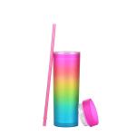 16oz Changing Color Plastic Bottle With Straw view 2