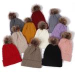 Winter Beanies Knit Faux Fur Pompoms view 1